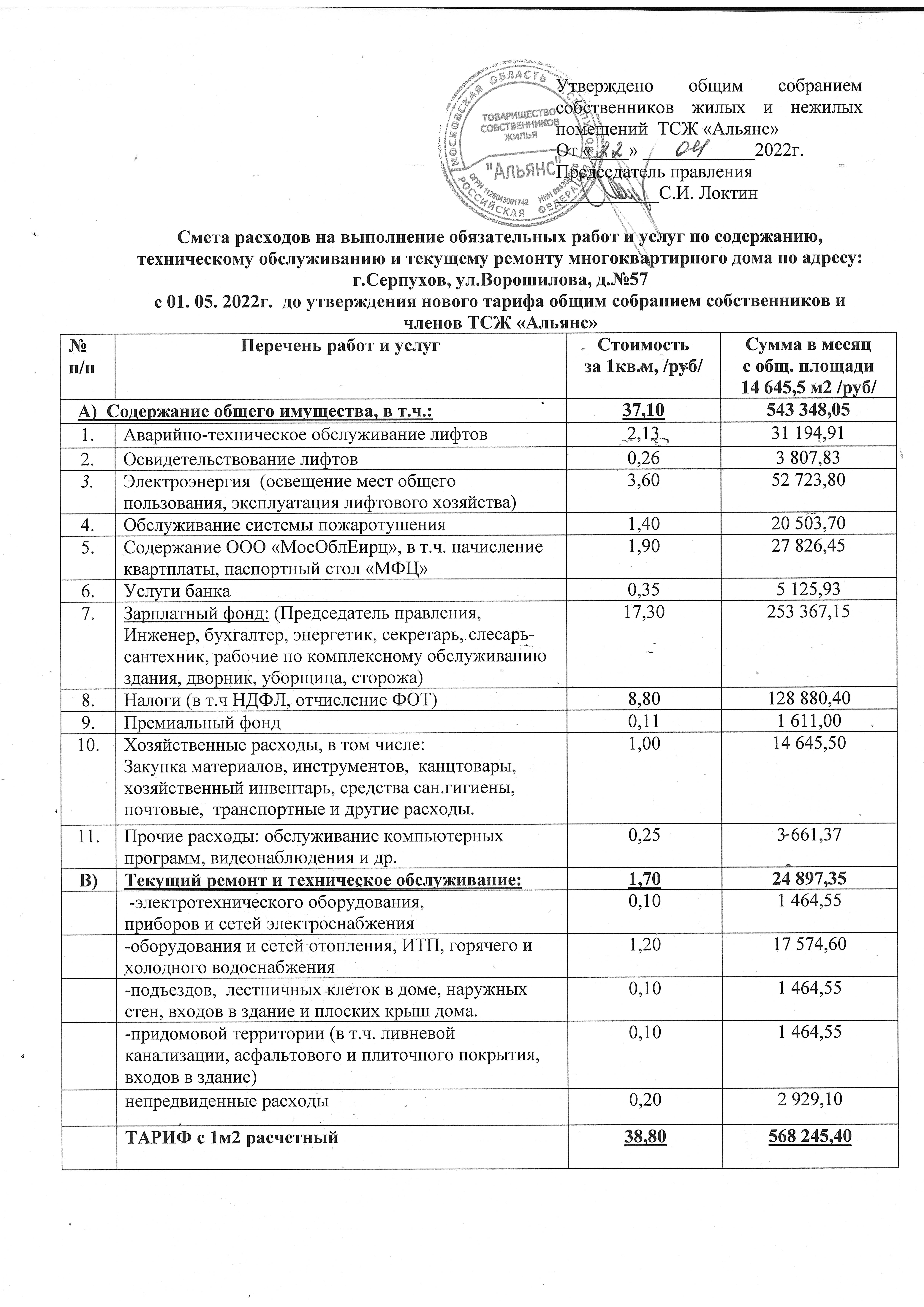 Информация о средствах ТСЖ